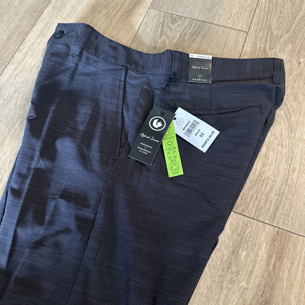 Burnside Hybrid‎ Walk & Board Shorts Men's 32 20"  Stretch Black Surf NEW
